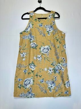 RW&CO Linen Blend Shift Dress Yellow Floral Sleeveless Pocket Size XL